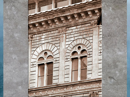 D’après le palais Rucellai, plans de Léon Battista Alberti, 1446, fenêtres à deux baies, construction Bernardo Rossellino, 1446 -1451, Florence, Quattrocento, Renaissance italienne. (Marsailly/Blogostelle)