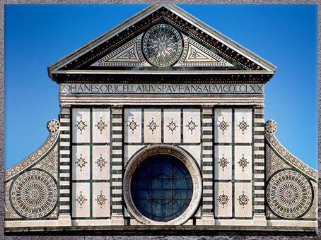 D’après l’église Santa Maria Novella, fronton, Leon Battista Alberti, 1458-1470, Florence, XVe siècle, Quattrocento, Renaissance italienne. (Marsailly/Blogostelle)