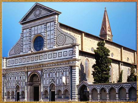 D’après l’église Santa Maria Novella, arcs et galerie, Leon Battista Alberti, 1458-1470, Florence, XVe siècle, Quattrocento, Renaissance italienne. (Marsailly/Blogostelle)