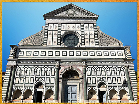 D’après l’église Santa Maria Novella, façade, Leon Battista Alberti, 1458-1470, Florence, XVe siècle, Quattrocento, Renaissance italienne. (Marsailly/Blogostelle)