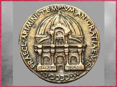 D’après la médaille Matteo de' Pasti, projet de Leon Battista Alberti, “temple des Malatesta”, 1450, Rimini, XVe siècle, Quattrocento, Renaissance italienne. (Marsailly/Blogostelle)