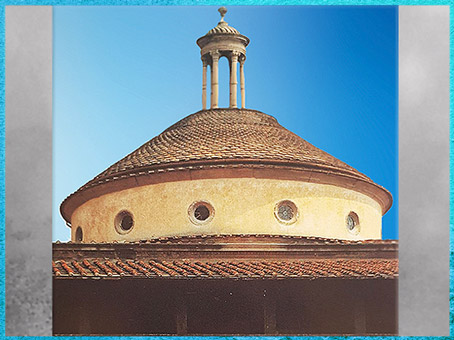 D’après la chapelle Pazzi, tambour et oculi, Santa Croce, Filippo Brunelleschi, vers 1430, Florence, XVe siècle, Quattrocento, Renaissance italienne. (Marsailly/Blogostelle)