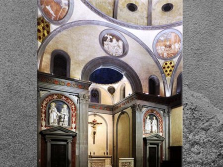 D’après la vieille sacristie de San Lorenzo, Brunelleschi, Florence, XVe siècle, Quattrocento, Renaissance italienne. (Marsailly/Blogostelle) 