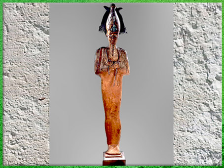 D’après Osiris, le corps enveloppé d'un linceul, statue, bois stuqué peint à l'origine et métal, 332 - 30 avjc, époque ptolémaïque, Égypte Ancienne. (Marsailly/Blogostelle)
