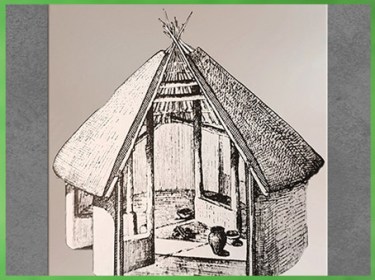 D'après la reconstitution d'une maison circulaire de Banpo, Ve-IVe millénaire avjc, culture de Yangshao, néolithique, Chine ancienne. (Marsailly/Blogostelle) 