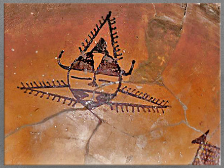 D'après un bassin, terre cuite peinte, masque sorcier, détail, Banpo, culture de Yangshao, 5000- 2500 avjc, néolithique, Chine ancienne. (Marsailly/Blogostelle) 