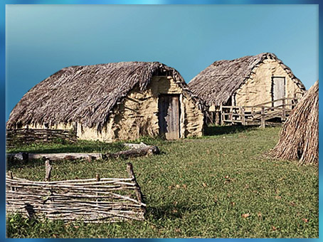 D'après des habitations reconstituées, Parc de la Draga, Catalogne, Espagne, néolithique. (Marsailly/Blogostelle)