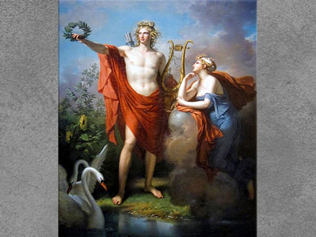 D'après Apollon, dieu de la poésie et des Arts, et la muse Uranie, de Charles Meynier, 1798, huile sur toile, XVIIIe siècle. (Marsailly/Blogostelle)