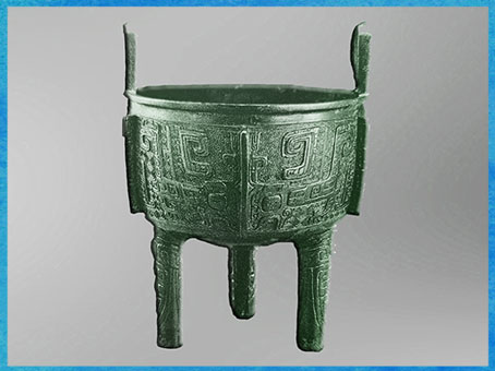D’après une marmite shi ding, pour la nourriture, bronze, un caractère, fin dynastie Shang, XIVe-XIe siècle avjc, âge du Bronze, Chine ancienne. (Marsailly/Blogostelle) 