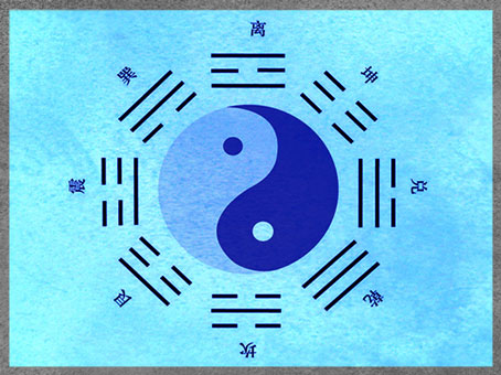 D'après le symbole chinois du Yin-Yang et les huit trigrammes du Yi King, "Livre des mutations" (ou "Livre des transformations"), Chine ancienne. (Marsailly/Blogostelle) 