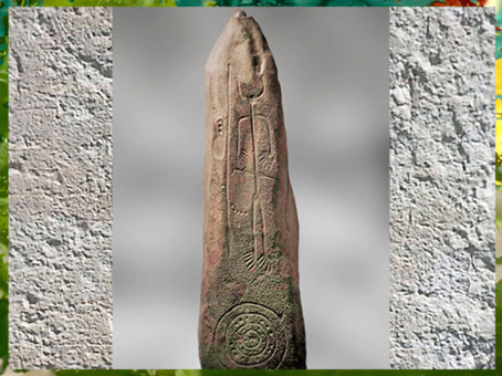 D'après une stèle, guerrier armé d'une lance et d'une épée, Magacela, Espagne, âge du Bronze. (Marsailly/Blogostelle)