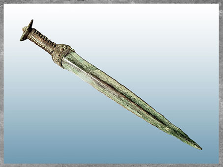 D’après une épée à poignées, bronze, Fangel, Danemark, Bronze moyen. (Marsailly/Blogostelle)