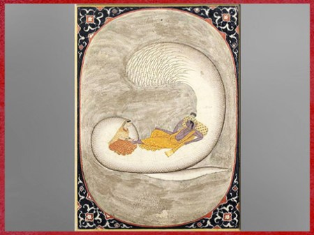 D'après le dieu Vishnu et son épouse Lakshmi abrités par le serpent Ananta- Shesha, peinture, XVIIIe siècle, Inde ancienne. (Marsailly/Blogostelle)