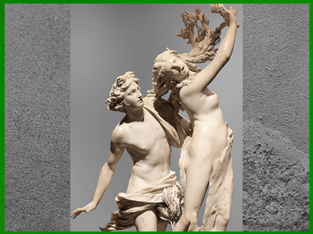 D’après Apollon et Daphné, de Gian Lorenzo Bernini dit Le Bernin, Les métamorphoses d'Ovide, 1622-1625, marbre, XVIIe siècle, art Baroque. (Marsailly/Blogostelle)