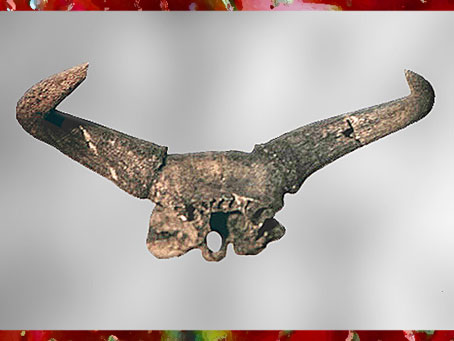 D'après un bucrane, crâne de bovidé et cornes, VIe millénaire avjc, Levant, néolithique, Orient ancien. (Marsailly/Blogostelle)