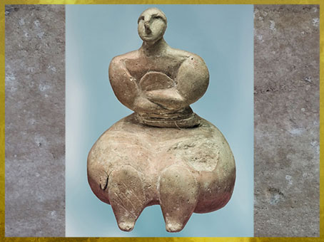 D'après une statuette féminine, terre cuite, Xaghra Circle, Gozo, 3150-2500 avjc, IVe- IIIe, millénaire avjc, Malte, néolithique. (Marsailly/Blogostelle)