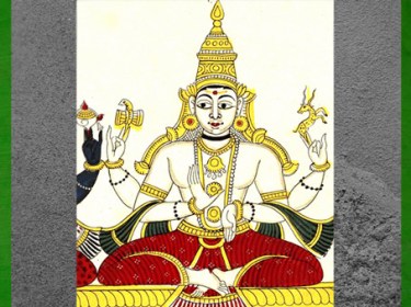 D’après le dieu Shiva marqué au cou, détail, Trimurti, 1780-1785, illustration du Bhagavata Purana, XVIIIe siècle, Tamil Nadu-Karnataka. (Marsailly/Blogostelle)