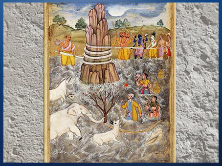 D’après le Barattage de la Mer de Lait, page d'un Razmnāma, traduction persane du Mahabharata, 1598-1599, empereur moghol Akbar, XVIe siècle. (Marsailly/Blogostelle)