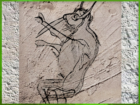 D'après un homme-bison, grotte des Trois-Frères, croquis de l'abbé Breuil, Magdalénien, Ariège, France, paléolithique supérieur. (Marsailly/Blogostelle)