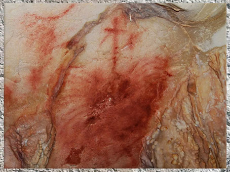 D'après l'image probable d'une éruption volcanique, dit panneau du Sacré-Cœur, grotte Chauvet, 36 000 avjc, Aurignacien, France, paléolithique supérieur. (Marsailly/Blogostelle)