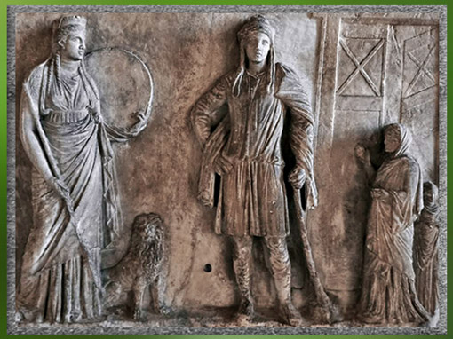 D'après la déesse Cybèle et Attis, dieu berger phrygien, relief votif, IIe siècle avjc, sculpture grecque, atelier d’Asie mineure, période antique. (Marsailly/Blogostelle)