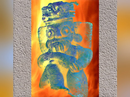 D'après Tlaloc, dieu du tonnerre, de la pluie et des semailles, civilisation aztèque, XIVe-XVIe siècle, Mexique. (Marsailly/Blogostelle)