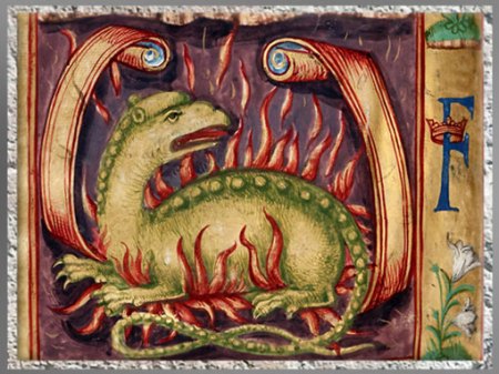 D’après la salamandre de François Ier, Claude de Seyssel, évêque de Marseille, 1515, La Grant Monarchie de France, parchemin, détail, XVIe siècle. (Marsailly/Blogostelle)