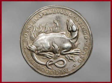 D’après la salamandre, médaille de François d'Angoulême, argent, 1504, emblème familial de Louise de Savoie, France, XVIe siècle. (Marsailly/Blogostelle)