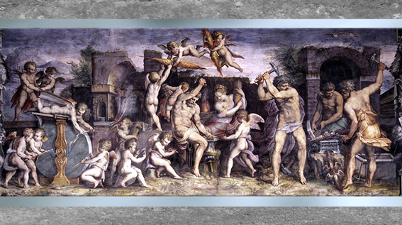 D’après La forge de Vulcain, Giorgio Vasari, 1555-1557, fresque, Palazzo Vecchio, XVIe siècle, Florence, Renaissance italienne. (Marsailly/Blogostelle)