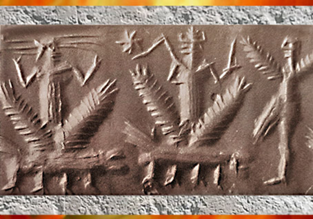 D'après des dieux-foudres, déités de l’Orage, dragon et homme-oiseau, 2300 avjc, période d’Agadé, IIIe millénaire avjc, Mésopotamie. (Marsailly/Blogostelle)