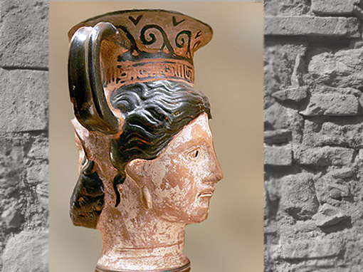 D'après une canthare janiforme, évocation de Janus, dieu à double visage, Ve siècle avjc, art étrusque, Italie, Rome antique. (Marsailly/Blogostelle)