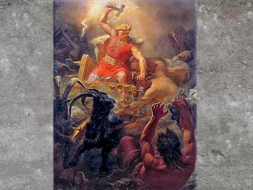 D’après le dieu nordique Thor et sa hache - marteau, La bataille contre les Géants, Mårten Eskil Winge, 1872, XIXe siècle. (Marsailly/Blogostelle)
