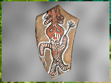 D'après une pierre peinte, objet sacré et initiatique, culture Dogon, falaises de Bandiagara, village de Songo, Mali, art africain. (Marsailly/Blogostelle)