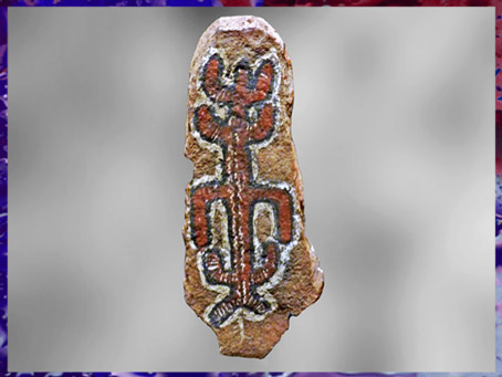 D'après une pierre peinte, objet sacré et initiatique, culture Dogon, falaises de Bandiagara, village de Songo, Mali, art africain. (Marsailly/Blogostelle)