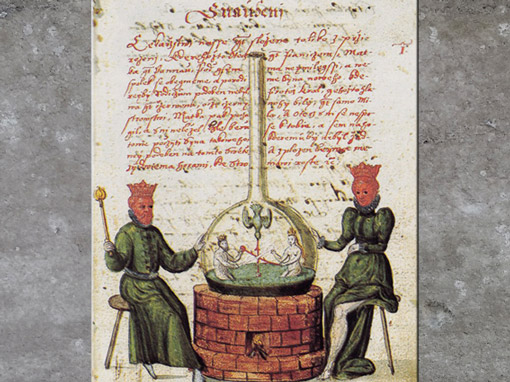 D’après un fourneau d’alchimiste, l’athanor, Rosarium Philosophorum (Rosaire des philosophes), 1578, Jaroš Griemiller z Tøebska, Prague, XVIe siècle, République Tchèque. (Marsailly/Blogostelle)