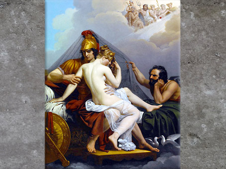 D’après Mars et Vénus piégés par le filet forgé par Vulcain, de Alexandre Charles Guillemot, 1827, huile sur toile, mythologie grecque. (Marsailly/Blogostelle)