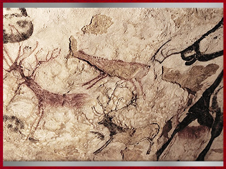 D’après des rennes, grotte de Lascaux, peinture rupestre, vers 18 000 avjc, Magdalénien, Dordogne, France, paléolithique supérieur. (Marsailly/Blogostelle)
