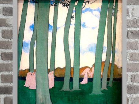 D’après Paysage aux arbres verts, dit Les Arbres verts ou les hêtres de Kerduel, Maurice Denis, 1893, huile sur toile, France, fin XIXe siècle. (Marsailly/Blogostelle)