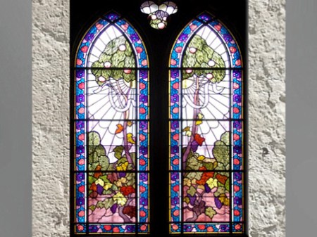 D’après le vitrail de La Vraie Vigne, Maurice Denis, 1901, église Sainte-Marguerite, Vésinet, Yvelines, France, début XXe siècle. (Marsailly/Blogostelle)