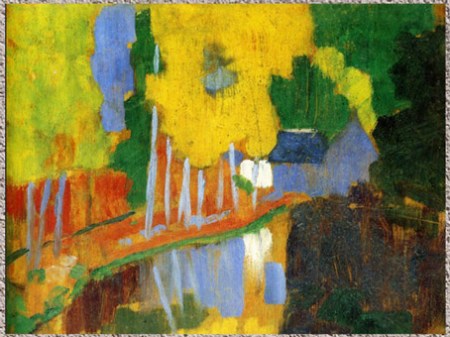 D’après Le Talisman, Paysage au Bois d'Amour, détail, Paul Sérusier, manifeste nabi, 1888, huile sur bois, France, fin XIXe siècle. (Marsailly/Blogostelle) 