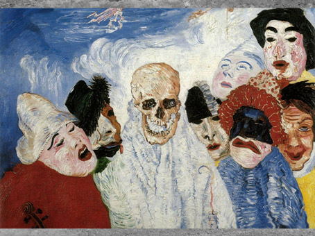 D’après La Mort et les masques, James Ensor, 1897, huile sur toile, Belgique, fin XIXe siècle. (Marsailly/Blogostelle)