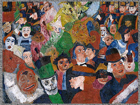 D’après L'Entrée du Christ à Bruxelles, James Ensor, squelette, détail, 1888, huile sur toile, Belgique, fin XIXe siècle. (Marsailly/Blogostelle)