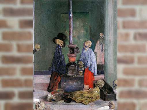D’après Squelettes se réchauffant, James Ensor, 1889, huile sur toile, Belgique, fin XIXe siècle. (Marsailly/Blogostelle)