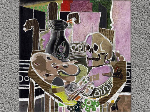 D’après L'atelier au crâne, Georges Braque,1938, huile sur toile, thème pictural de la Vanité, France, XXe siècle. (Marsailly/Blogostelle)