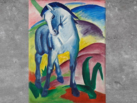 D’après Cheval bleu I, Franz Marc, 1911, huile sur toile, Munich, début XXe siècle. (Marsailly/Blogostelle)
