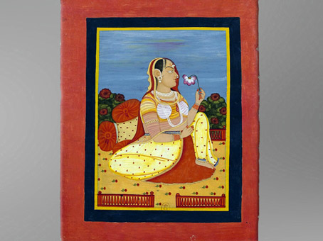 D’après Sîtâ, miniature, 1760, gouache et aquarelle, recueil “Théogonie indienne, à la suite quelques personnages à cheval”, XVIIIe siècle, Bengale, Inde ancienne. (Marsailly/Blogostelle)  