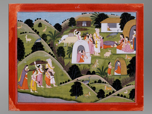 D’après l'Ermitage de Vâlmîki, Sîtâ, aquarelle, folio des Aventures de Râma, “Nadaun Râmâyana”, Kangra, vers 1820, Himachal Pradesh, Inde ancienne. (Marsailly/Blogostelle)