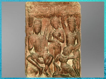 D’après Lakshmana défigurant une démone-ogresse, relief, époque Gupta, VIe siècle, grès, Deogarh, Uttar Pradesh, Inde du Nord. (Marsailly/Blogostelle)