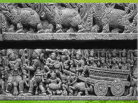 D’après le mariage de Sîtâ et Râma, cortège, Râmâyaṇa, relief, temple de Keshava, vers 1268, Somnathpur, Karnataka, XIIIe siècle, Inde ancienne. (Marsailly/Blogostelle)