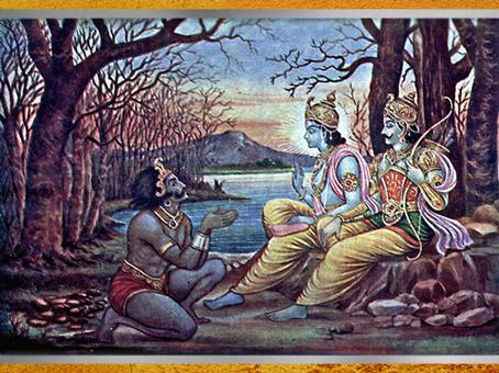 D’après Arjuna et Krishna ordonnant au démon Mayasura de construire un palais pour les Pandava, Mahâbhârata, Ramanarayanadatta astri, Inde. (Marsailly/Blogostelle)